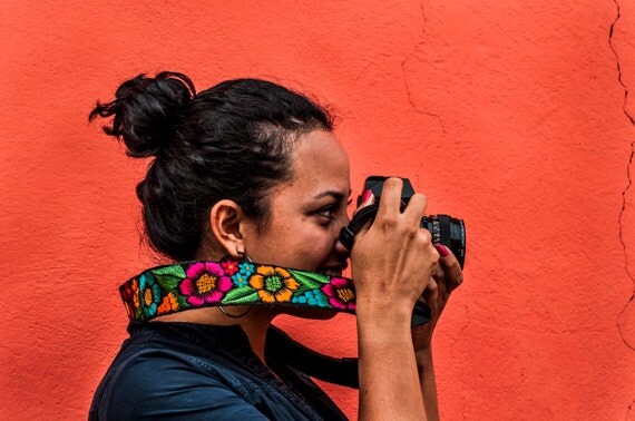 embroidered camera strap from Guatemala 