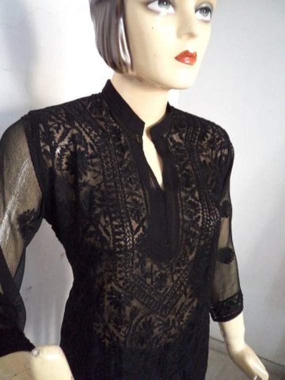 Indian Sheer Little black dress summer dress handmade yoga Lakhnavi ...