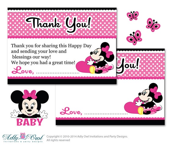 stars cards you baby shower thank Shower you Mouse Printable for or Minnie Girl Baby Girl Thank Card