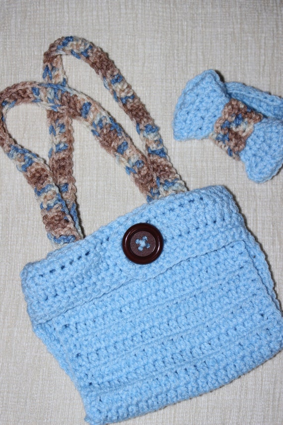 Items similar to Crochet Baby Bowtie and Diaper Cover with ...
