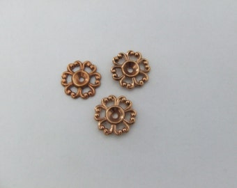 Vintage 4mm Bezels with Beautiful Petal Design; Copper & Gold Plated X 14 (Pointed Back)