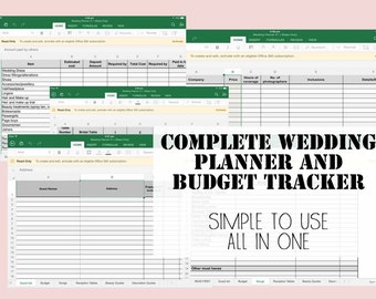 Wedding Planner & Budget Tracker Spread sheet - Simple to use