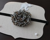Jaguar Shabby Chic Flower on Black Glitter Elastic - Baby Headband, Jacksonville, Baby Shower, Photo Prop, Child Headband, Accessory