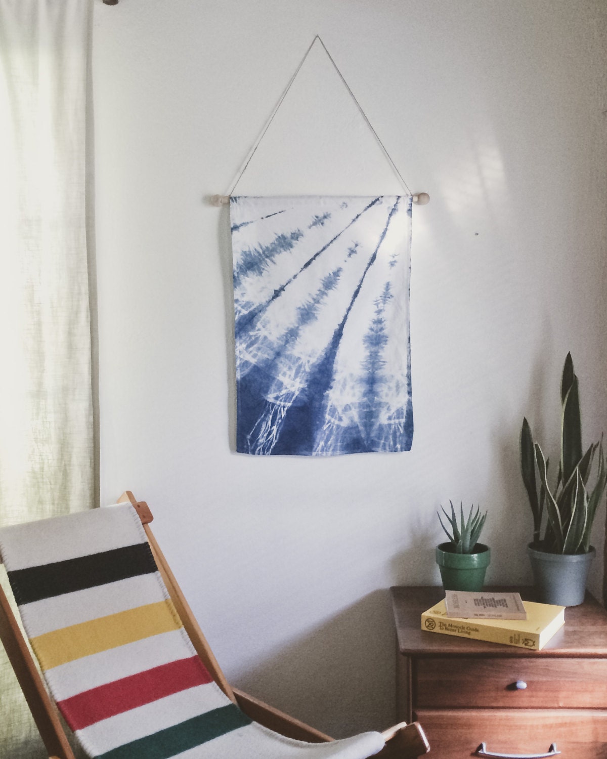 Afternoon Sunbeam Indigo Shibori Wall Hanging 18x28 Inches