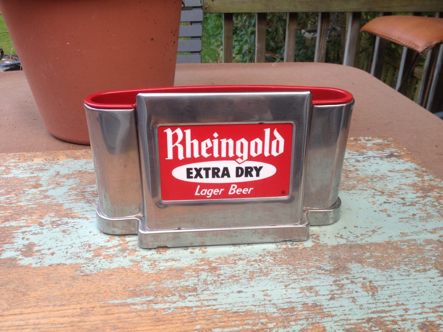 SALE Vintage Rhinegold Extra Dry Lager Beer Napkin Holder/Swizzle Sticks/Straw Holder Bar