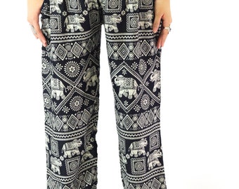 Women Hippie Pants - yoga clothing gypsy clothing elephant design black