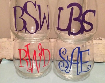 Monogrammed Stem less Wine Glass