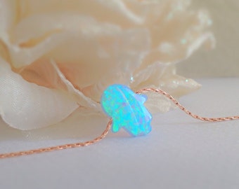 Opal hand necklace, opal hamsa necklace, 14K rose gold filled necklace, evil eye necklace, rose gold hamsa hand necklace, opal jewelry