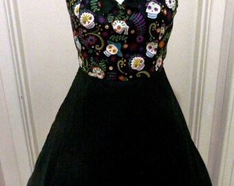 Day of the Dead Dress Sugar Skull Pin Up Psychobilly Clothing Rockabilly 50s Swing Plus Size