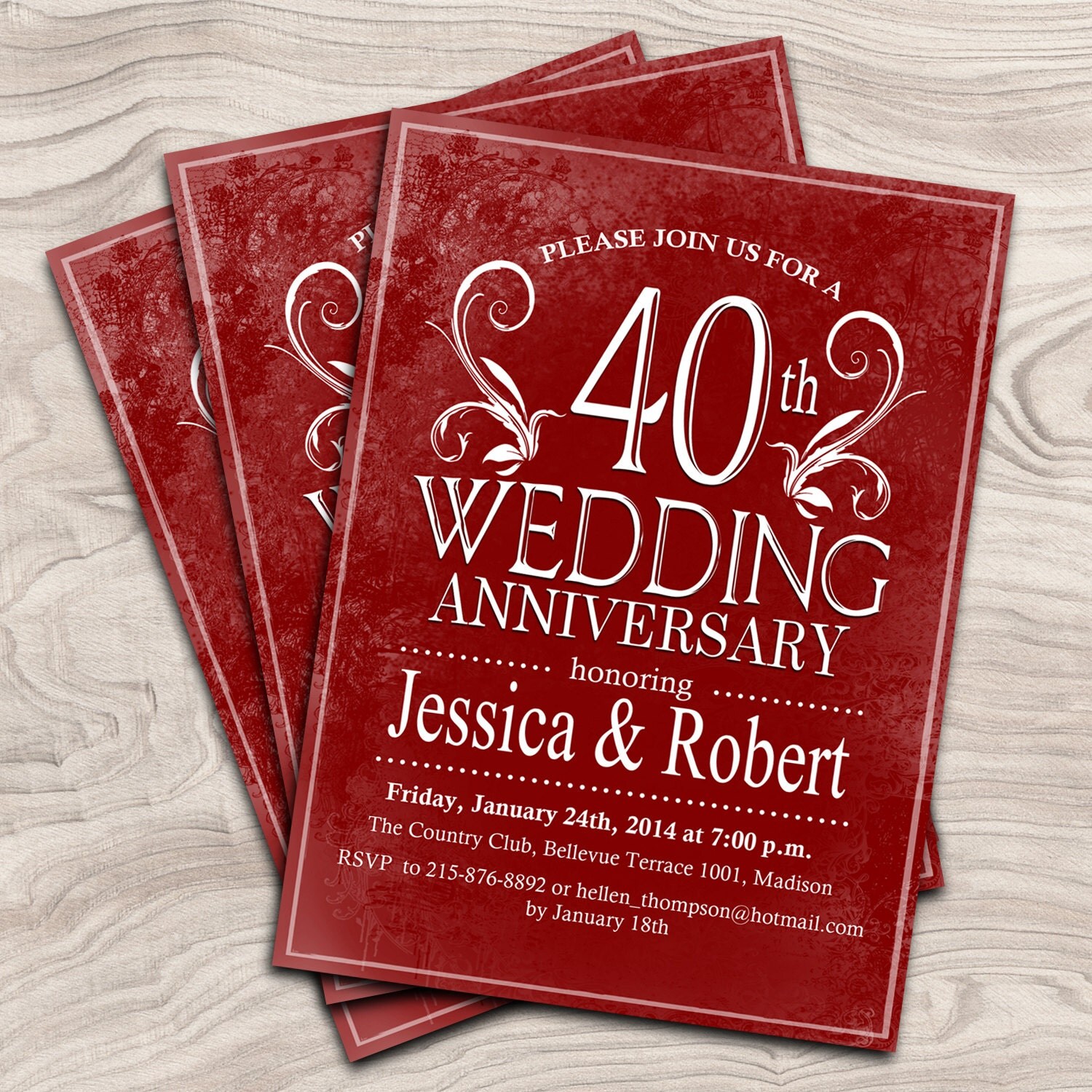 40th Wedding Anniversary Digital Printable Invitation