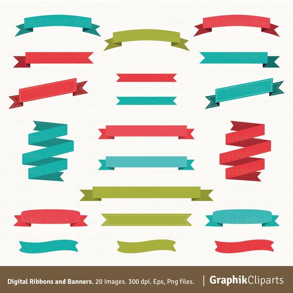 Digital Ribbons & Banners Clipart. Vector Ribbons and Vector