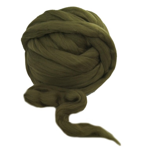 Olive Green wool roving Merino Needle Felting by wildethyme