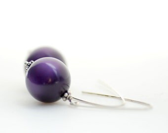 Simple Earrings, Purple Earrings, Lucite Earrings, Dangle Earrings, Sterling Silver, Plum Purple, Orchid Purple, Aubergine - simplify