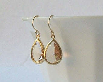 Blush Peach Crystal Earrings, Bridesmaid Jewelry Gift