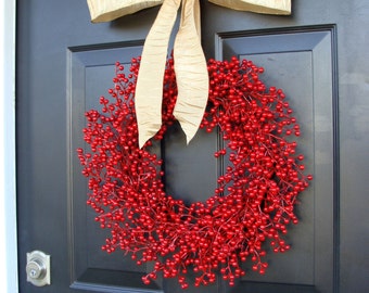 Winter Wreath, Holiday Wreath, Red Berry Wreath, Christmas Wreath, Valentine's Day Decor- Featured in Better Homes and Gardens Magazine