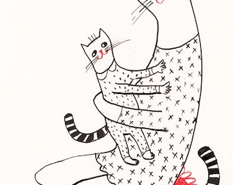 My little baby / Original black and white ink drawing / ink drawing / Black and White Painting / love drawing