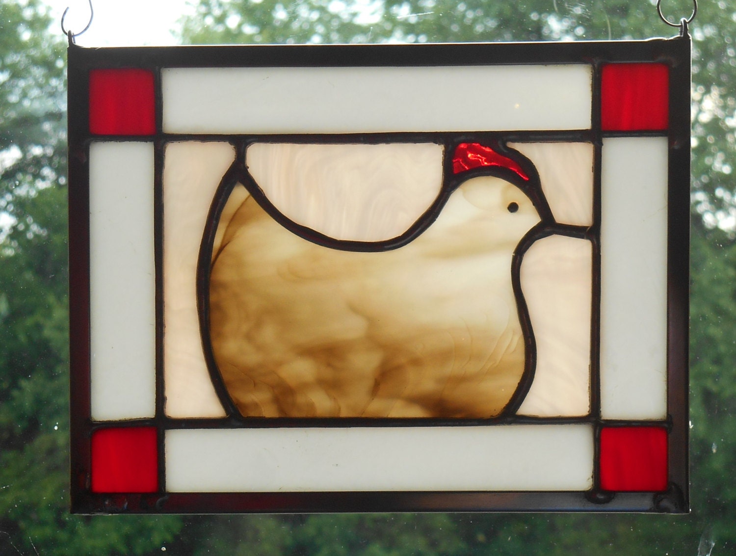 Stained Glass Panel Chicken Shabby Country By Hummingawaysglassart