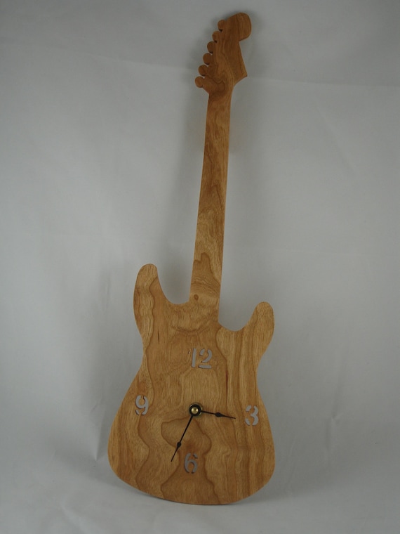 Guitar Wall Hanging Clock Handmade From Cherry Wood Fender Stratocaster Style