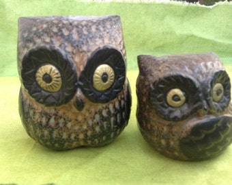 70's Vintage pair OWLS. Mod, pop, Mid century Kitsch, Eames Panton era. Ceramic, Porcelain. Made in Japan.