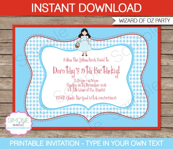 Wizard of Oz Invitation Template - Birthday Party - INSTANT DOWNLOAD ...