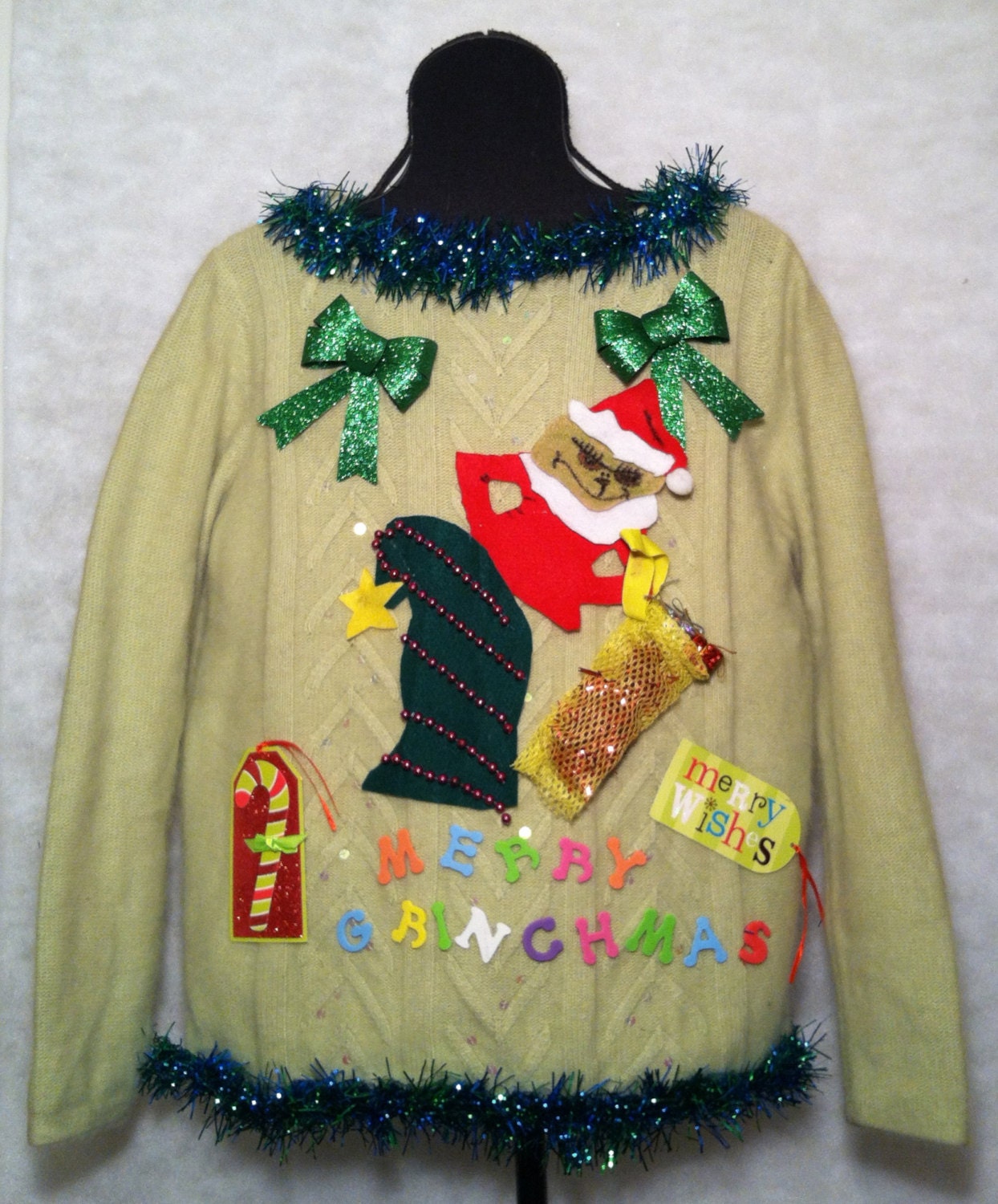 Ugly Christmas Sweater Large Grinch Dr Suess Merry Grinchmas