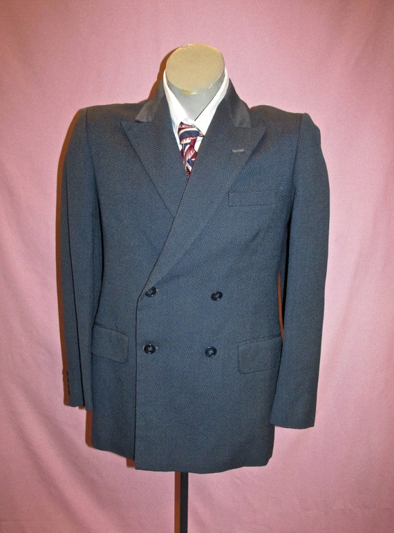 Vintage 1940s Blue Double Breasted Suit 38R 39R 20s 30s