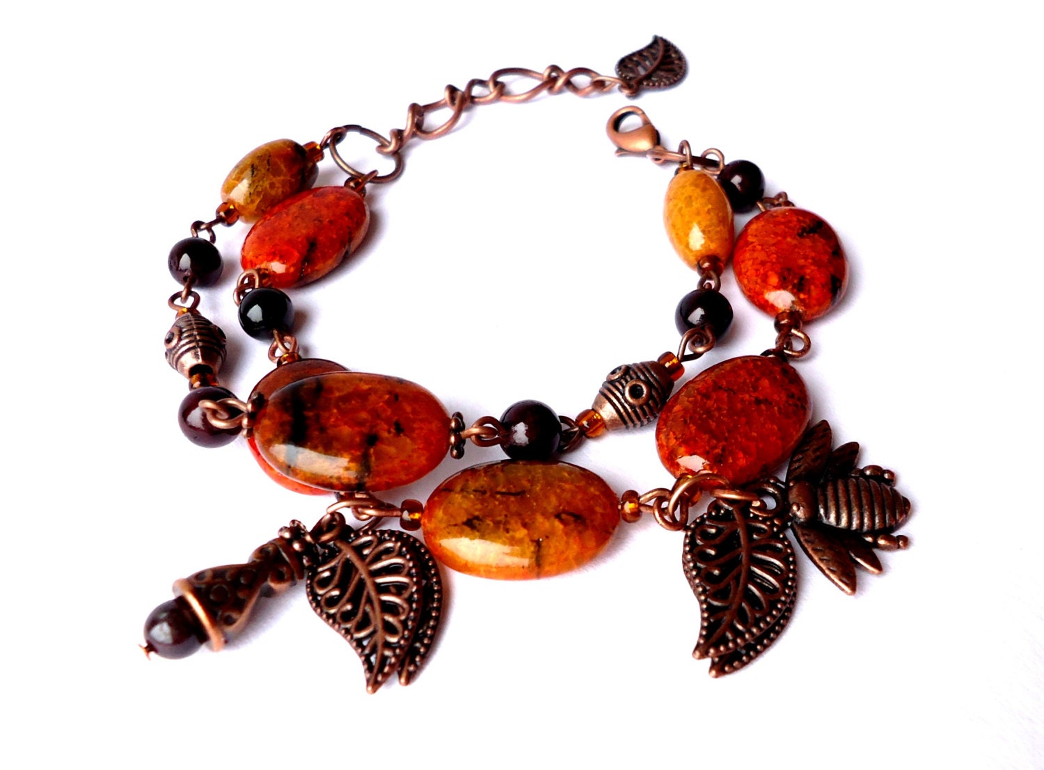 Brown jewelry set.Jasper jewelry set.Copper jewelry set.Charm