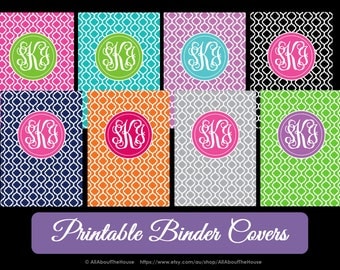 Monogram Binder Cover & spine Quatrefoil Personalised Monogram Printable Binder Cover Monogram Stationery Preppy Back to School Chevron