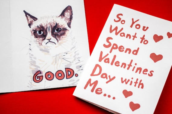 Items similar to Grumpy Cat Wants to be Your Valentine - Hand-Drawn ...