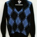Vintage Cashmere Argyle Print Blue Sweater Scotland Long Sleeve Clothes Horse S