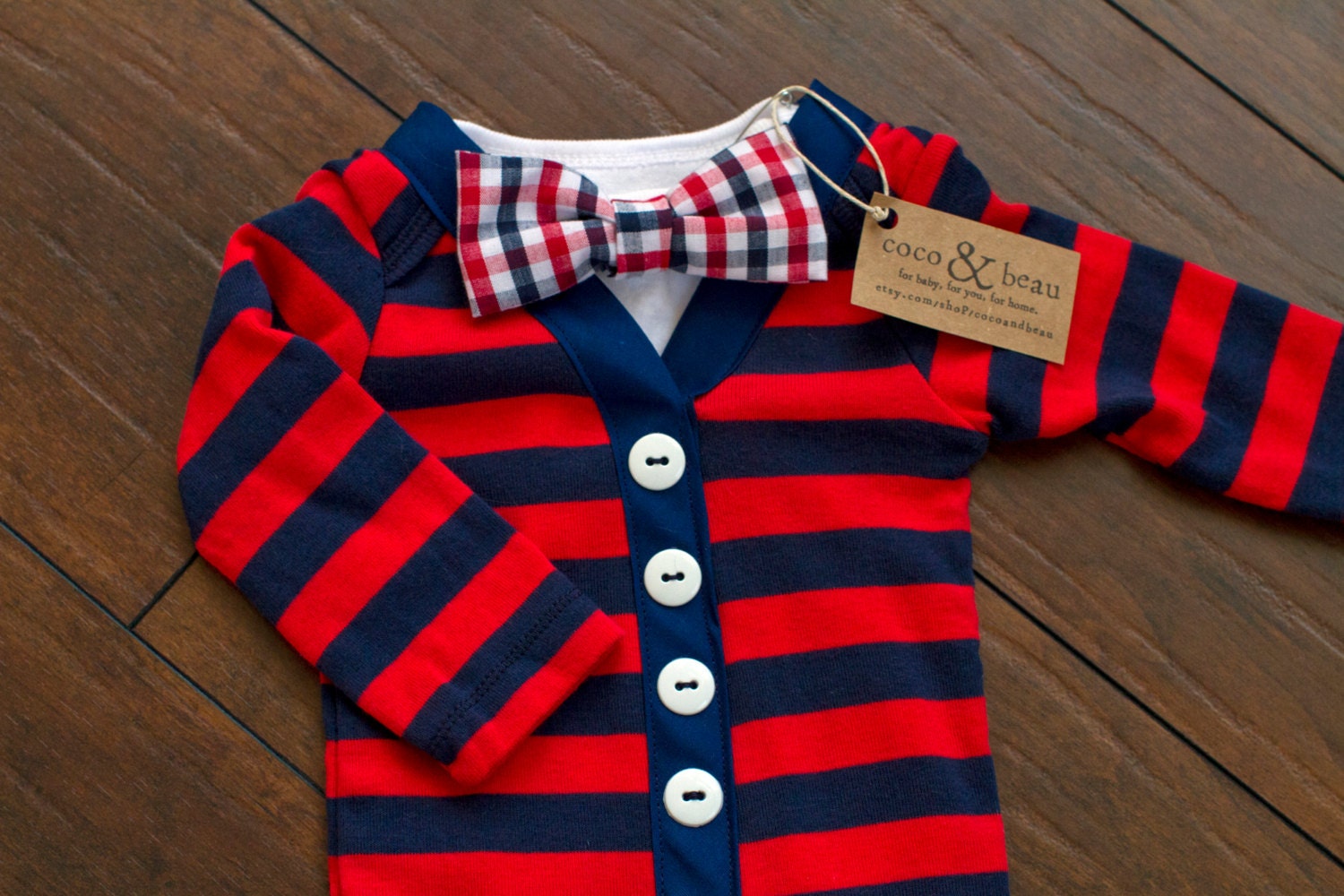 Baby Boy Red/Blue Striped Cardigan Bodysuit Gingham by cocoandbeau