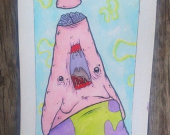 PATRICK STAR // 4x6 watercolor art print // creepy evil zombie monster ...