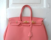 Items similar to SALE Vintage Purse Bag // Coral/ Salmon Birkin ...  