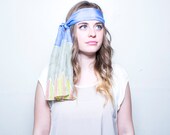 Hand-Batiked 100% Silk Scarf/Headband, Women's Festival Scarf/Hippie Headband/Blue Scarf/Grey Scarf/Summer Scarf/Spring Scarf/For Mom