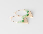 Spring sale 20% off- Green and gold geometric hoop earrings, hoop earrings, glassbeads earrings,gift under 25, wedding earrings