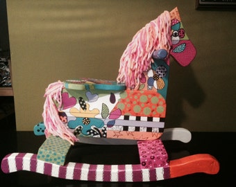 SOLD Hand painted rocking horse, hand painted furniture, kids furniture, hand painted furniture, baby gift, nursery gift, .