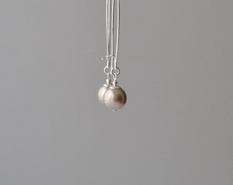 Long Pearl Earrings, Pearl Dangle Earrings, Silver and Pearl Earrings, Modern Jewelry, Swarovski Platinum Pearl, Handmade Pearl Earrings