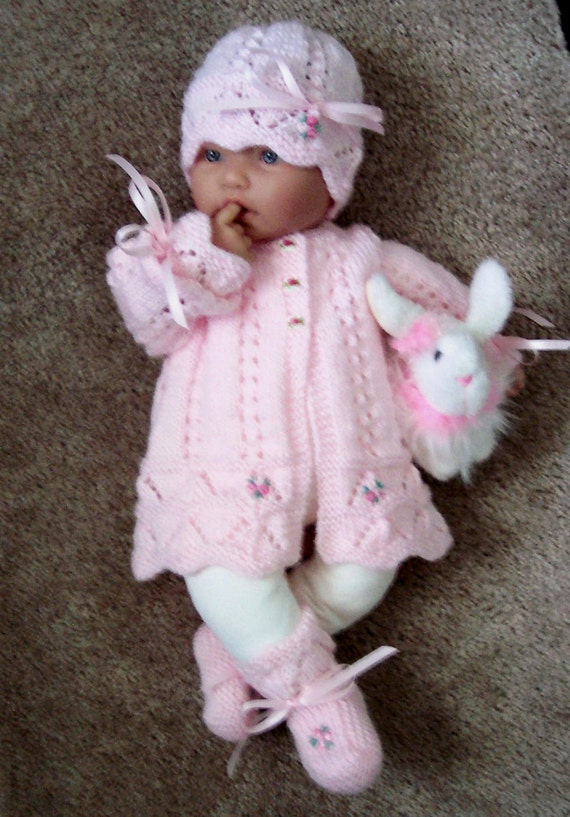 Custom handmade knit baby girls pink scalloped edge Sweater