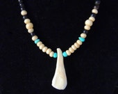 Sleeping Beauty Turquoise & Buffalo Tooth Necklace - Vintage Up-Cycled Buffalo Tooth ~ Buffalo Horn and Bone Beads ~ Turquoise Beads