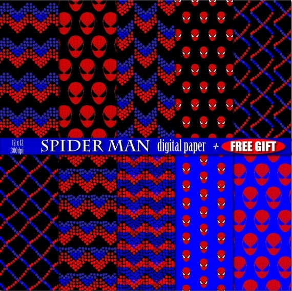 Digital paper Spiderman birthday party decorations print digital vector graphics scrapbooking background Spider Man color geometric art deco