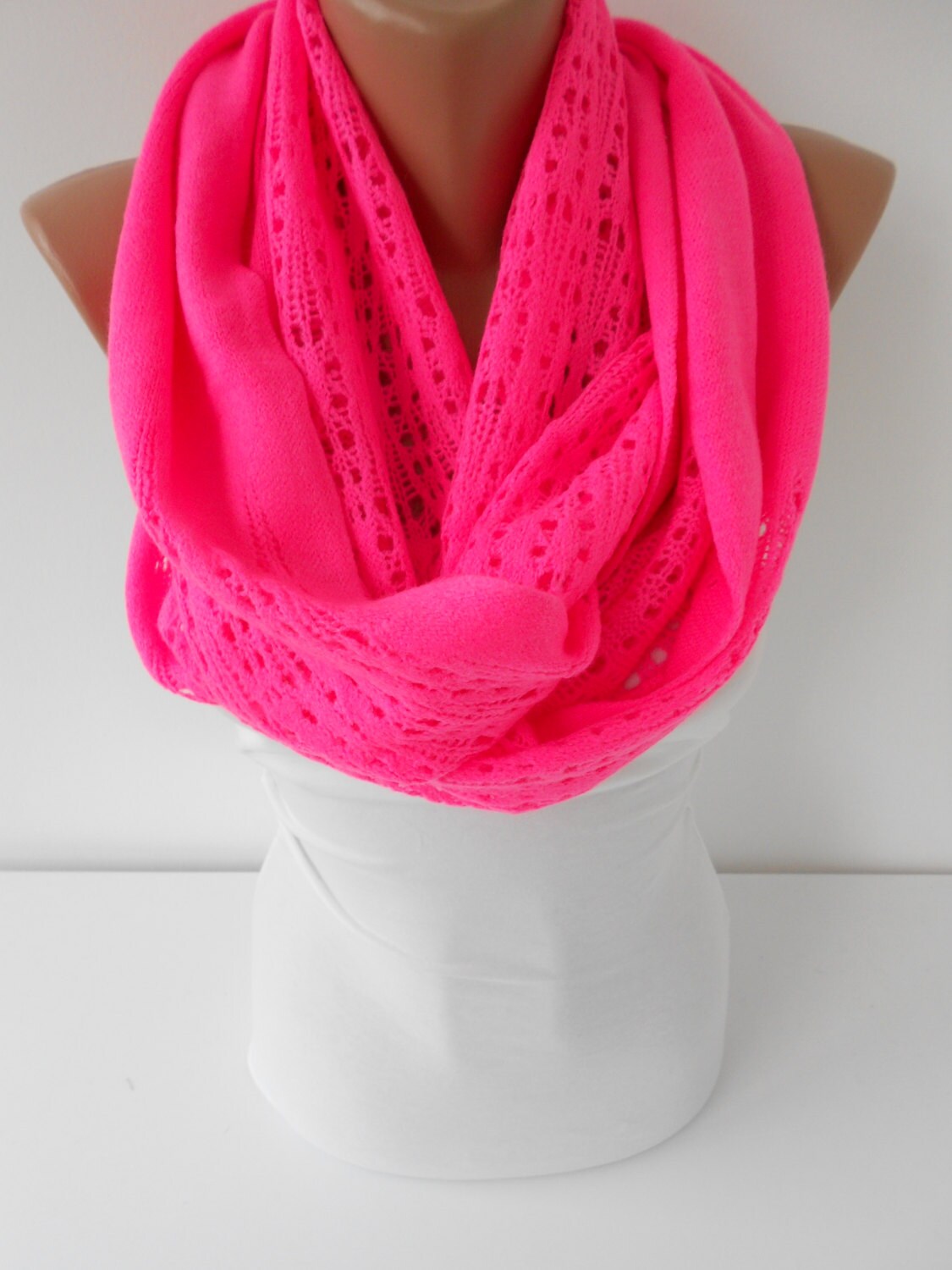 Infinity Scarf Neon Pink Chunky Scarf Knit Circle Scarf Women