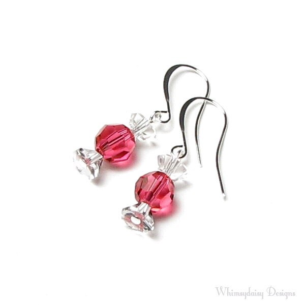Pink Candy Earrings Pink Swarovski Crystal Earrings Wrapped