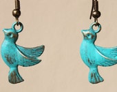 Turquoise Earrings Bird Earrings Patina Earrings Swallow Dangle Metal Earrings Jewelry