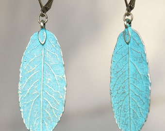 Boho earrings Turquoise Earrings Leaf Patina Earrings Dangle Jewelry Earrings Bohemian Earrings Gypsy Lightweight earrings Gift For Her