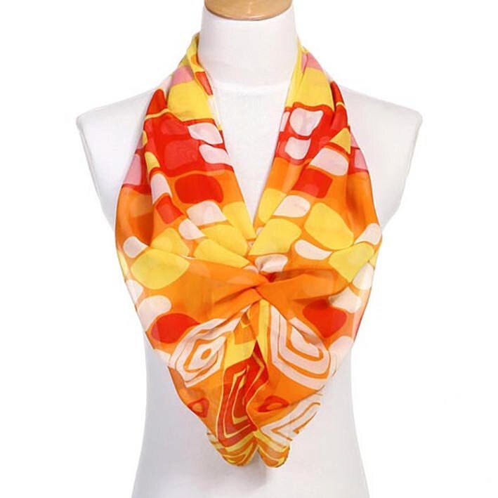 Womens Scarf Orange Scarf Floral Print Scarf Chiffon Scarf