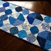 Quilted Table Runner - blue and white winter table decor, traditional patchwork snowball pattern in blue and white fabrics