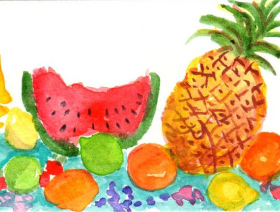 Original ACEO Tropical Fruit watercolors paintings original