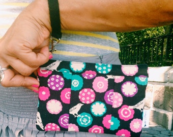 Clutch Wristlet, Black Bonbon Wristlet Wallet, Zipper Pouch, Cellphone Wallet, iPhone Wristlet