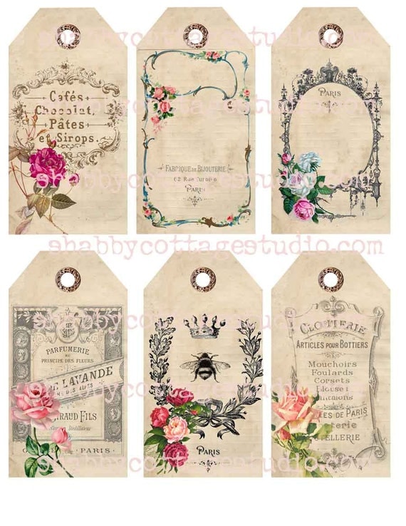 INSTANT DOWNLOAD Digital TAGS Collage Sheet French Labels and
