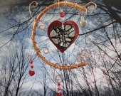 I Love You to the Moon and Back, Garden Sculpture, Copper and Glass Mobile, Wall, Window, Porch Hanging